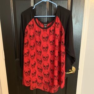 Red sheer skull blouse Torrid size 3